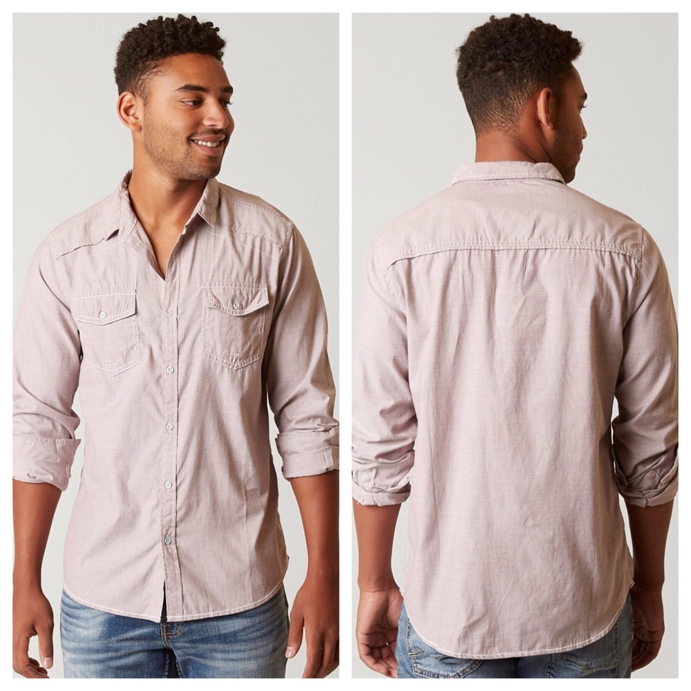 BKE Standard Fit Button Front Shirt Sz Lg Clr Tan